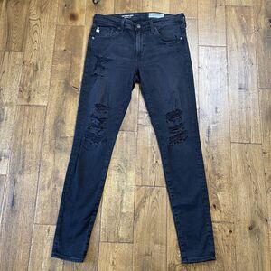 Adriano Goldschmied AG The Legging Ankle Super Skinny Black Denim Distressed 29